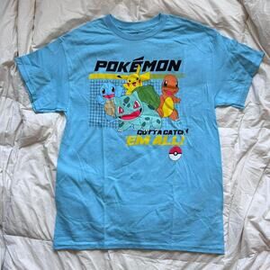Blue pokemon graphic tee sz med pikachu Squirtle Charmander Bulbasaur gamer